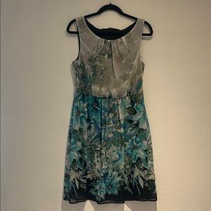 Connected Apparel Floral Mini Dress - Blue and Green